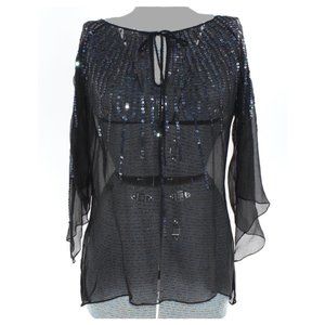 BCBGMaxAzria Sheer Silk Sequin Blouse M